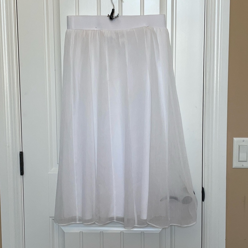 Ruby Rd. Petite (Small)White A-Line Semi-Sheer Midi Skirt lined w attached skirt - Picture 16 of 17
